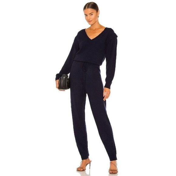 Central Park West Pants - Central Park West Homes Knit Jumpsuit in Blue Large Womens sweater outfit